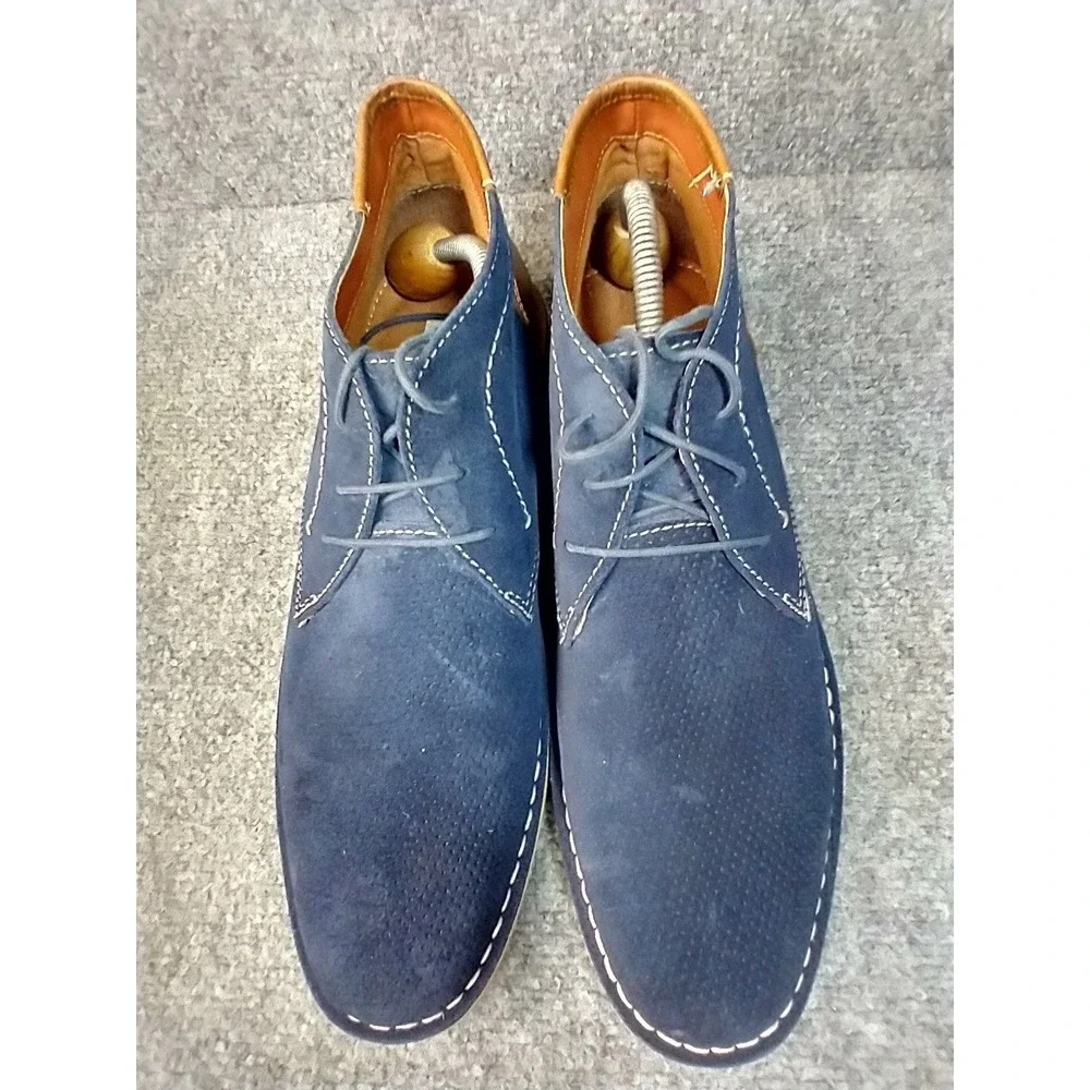 Steve Madden Hendric 415 Mens‎ Navy Blue Suede Brown Leather Chukka Boots 9.5
